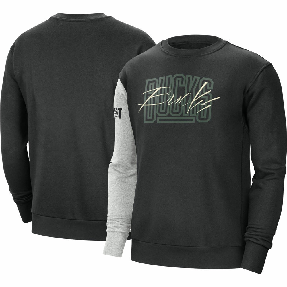 Milwaukee Bucks Courtside Versus Force & Flight Pullover Sweatshirt Black/Heather Gray | Nike