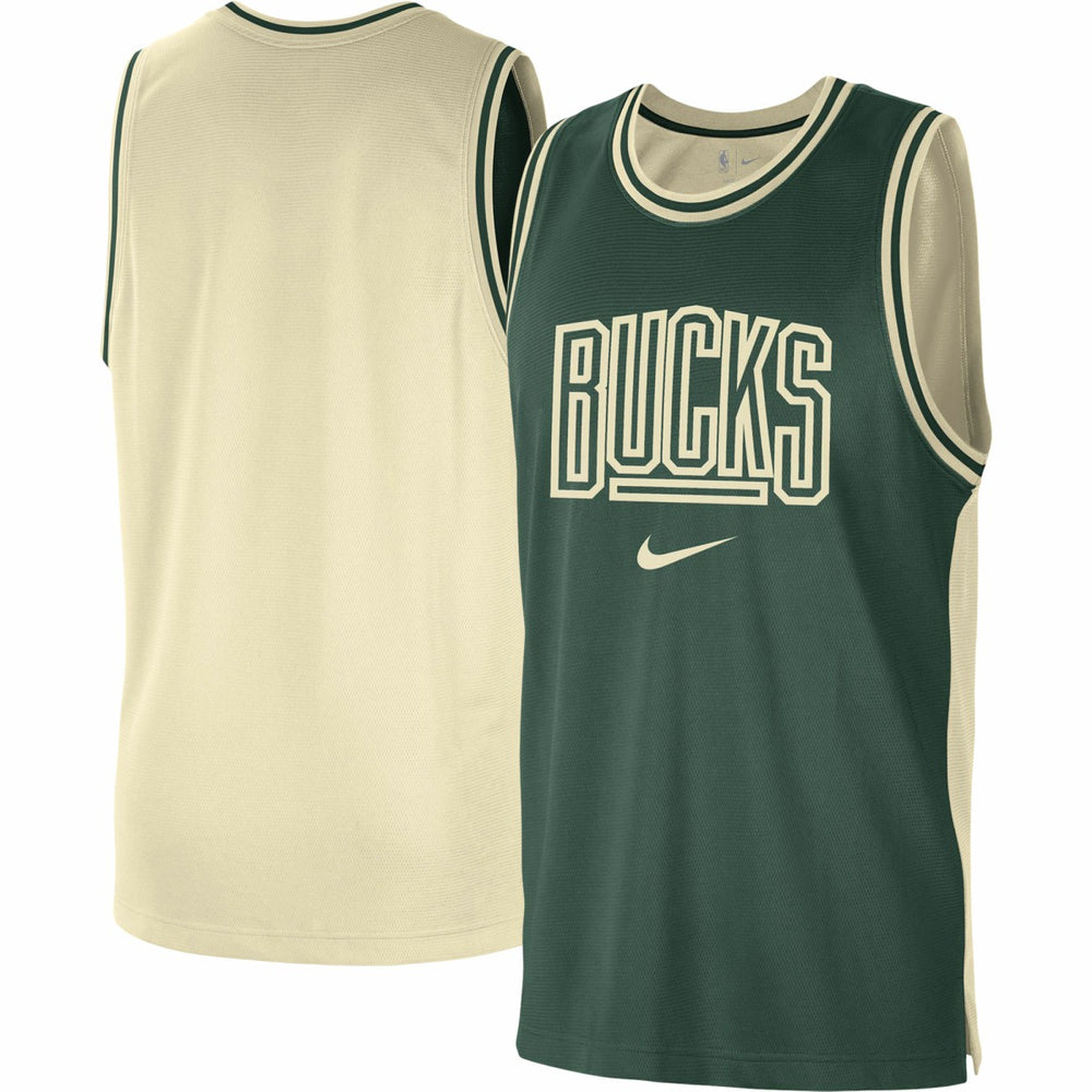 Milwaukee Bucks Courtside Versus Force Split DNA Performance Mesh Tank Top Hunter Green/Cream | Nike