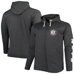 Brooklyn Nets Big & Tall Down and Distance Full-Zip Hoodie Heathered Black | Fanatics US