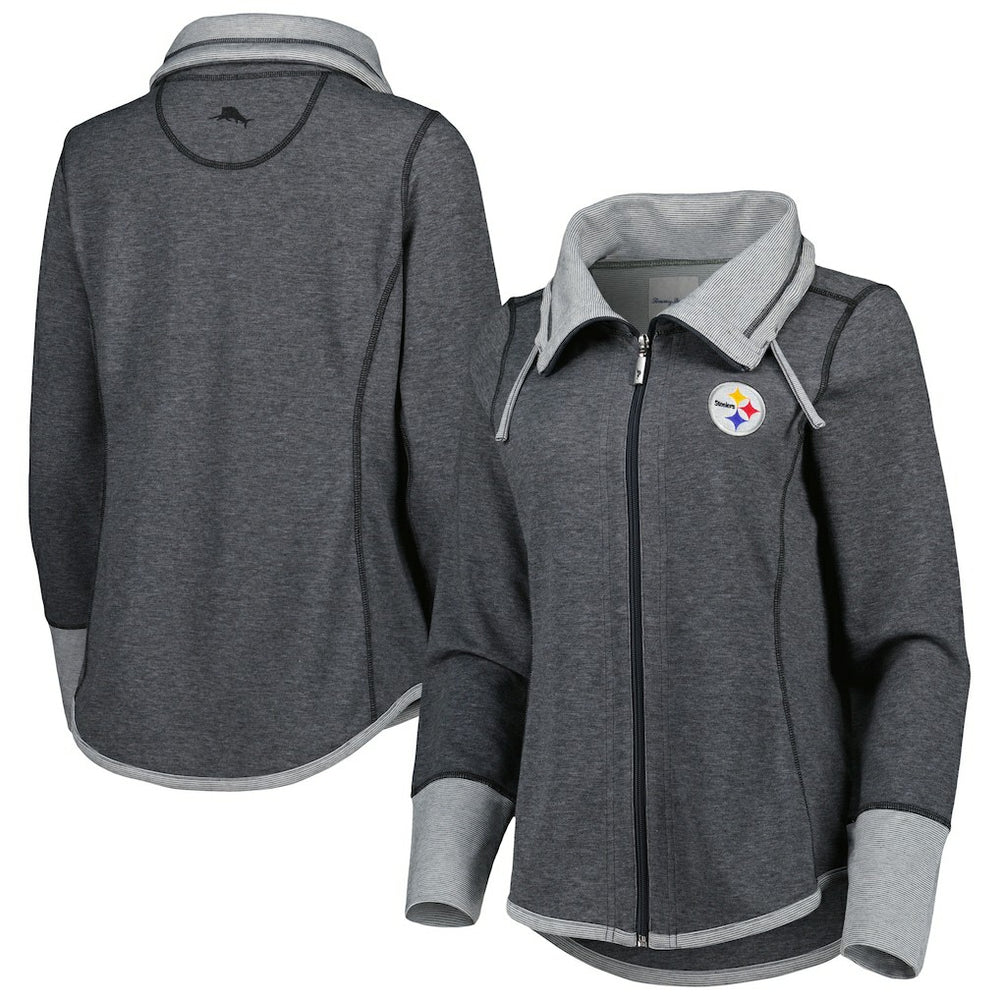 Pittsburgh Steelers Women's Sport Sun Fade Full-Zip Sweatshirt Heathered Black
