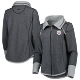 Pittsburgh Steelers Women's Sport Sun Fade Full-Zip Sweatshirt Heathered Black