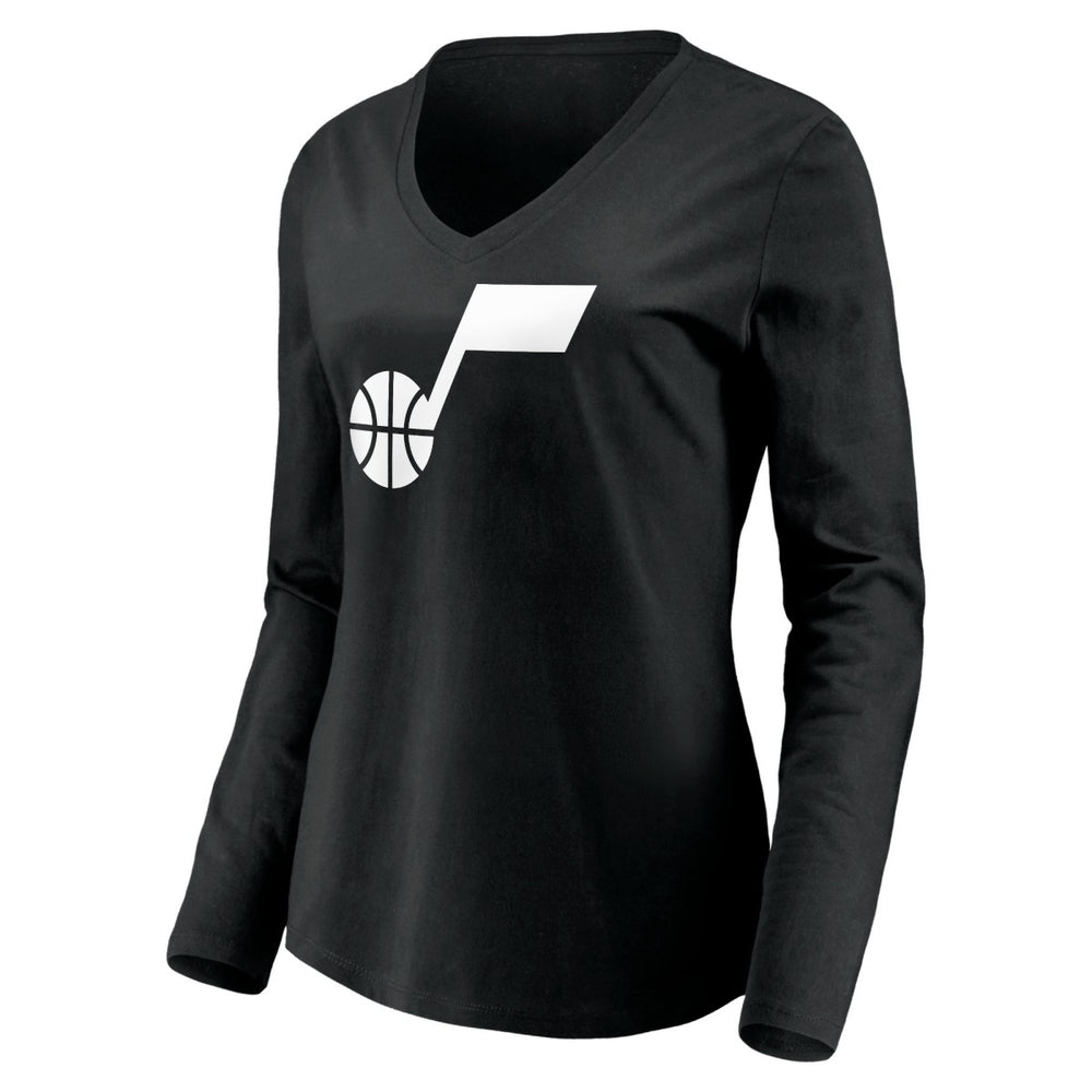 Utah Jazz Women's Primary Logo Team Long Sleeve V-Neck T-Shirt Black