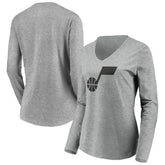Utah Jazz Women's Primary Logo Team Long Sleeve V-Neck T-Shirt Heathered Gray