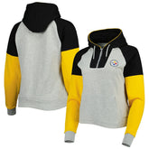 Pittsburgh Steelers Antigua Women's Lightweight Jackpot Raglan Half-Zip Pullover Hoodie Heather Gray