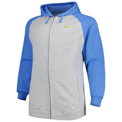 Fanatics Los Angeles Chargers Big & Tall Fleece Raglan Full-Zip Hoodie Jacket Heather Gray