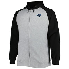 Carolina Panthers Big & Tall Fleece Raglan Full-Zip Hoodie Jacket Heather Gray