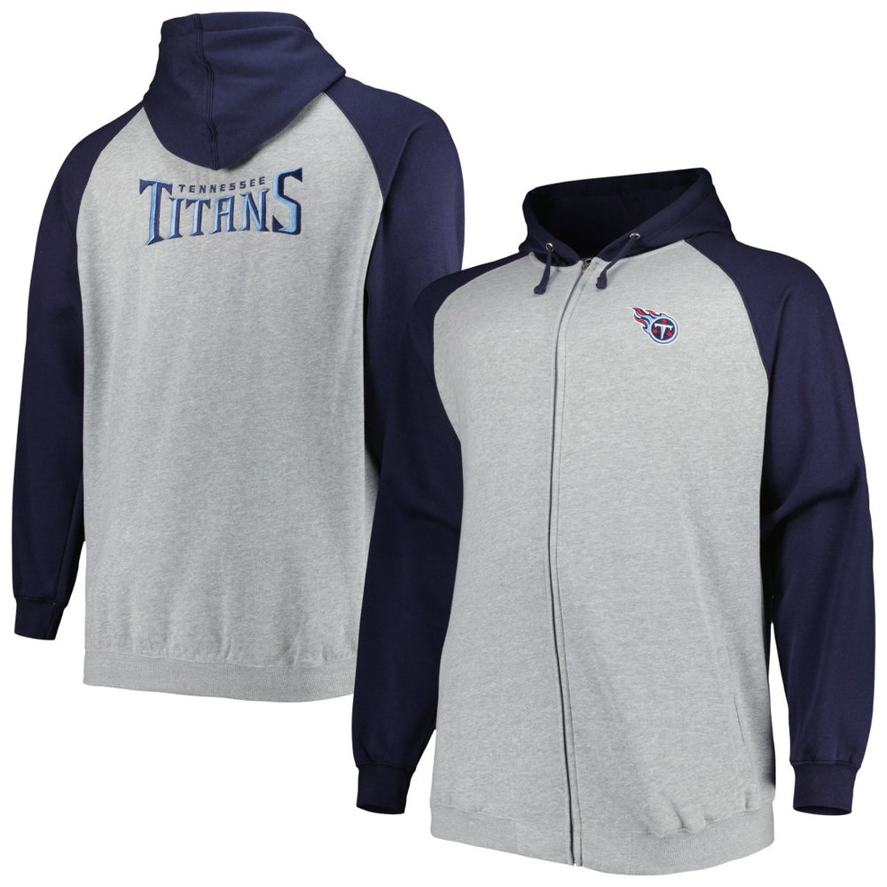 Tennessee Titans Big & Tall Fleece Raglan Full-Zip Hoodie Jacket Heather Gray
