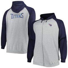 Tennessee Titans Big & Tall Fleece Raglan Full-Zip Hoodie Jacket Heather Gray