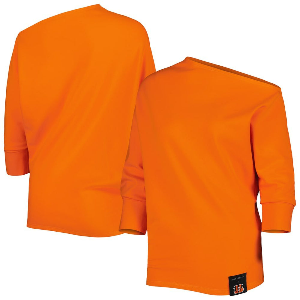 Cincinnati Bengals KIYA TOMLIN Women's Twisted Tri-Blend Asymmetrical 3/4-Dolman Sleeve Sweatshirt Orange