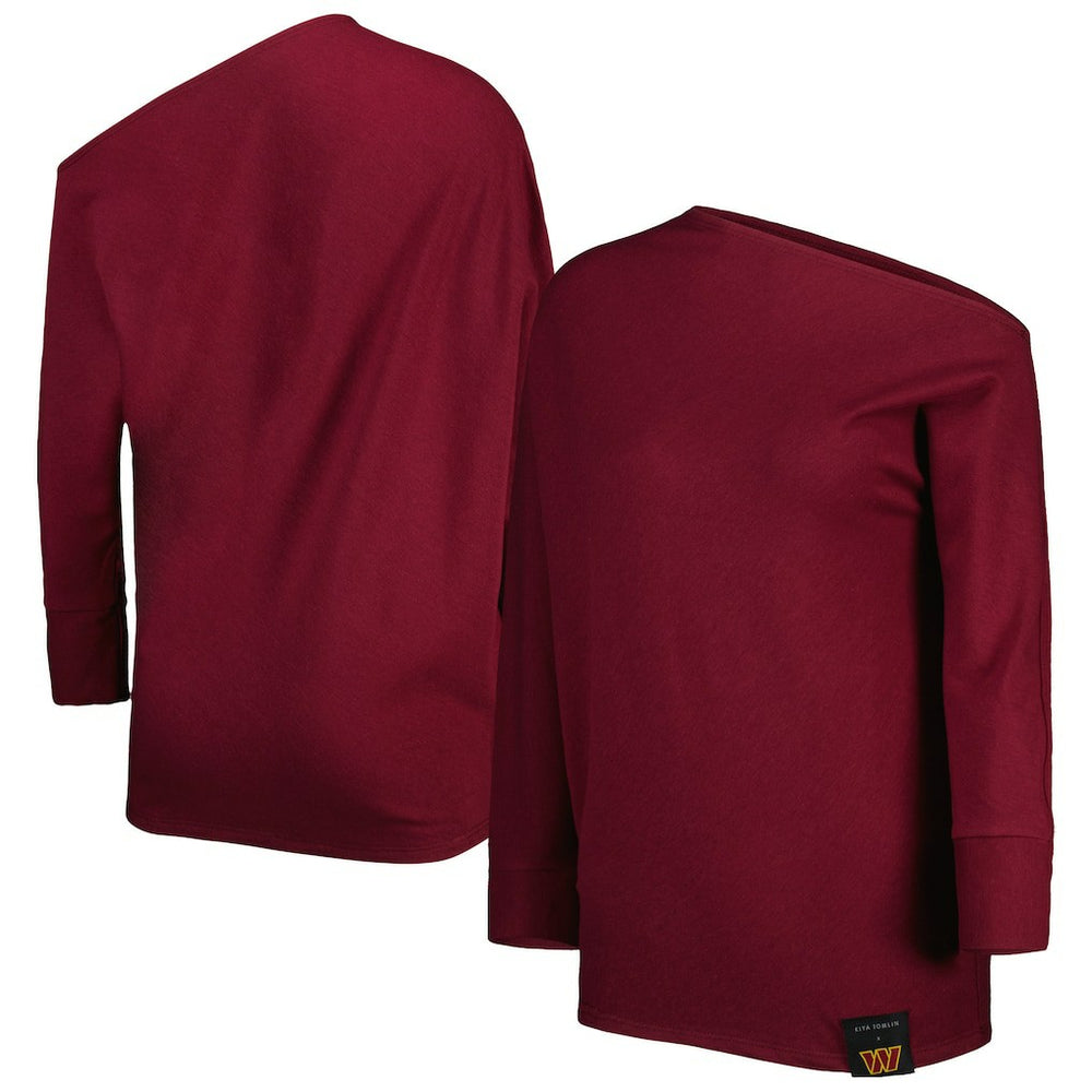 Washington Commanders KIYA TOMLIN Women's Twisted Tri-Blend Asymmetrical 3/4-Dolman Sleeve Sweatshirt Burgundy