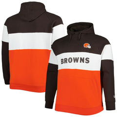 Cleveland Browns New Era Big & Tall Current Team Colorblock Fleece Raglan Pullover Hoodie Brown/Orange