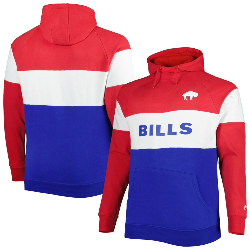 Buffalo Bills New Era Big & Tall Throwback Colorblock Fleece Raglan Pullover Hoodie Red/Royal