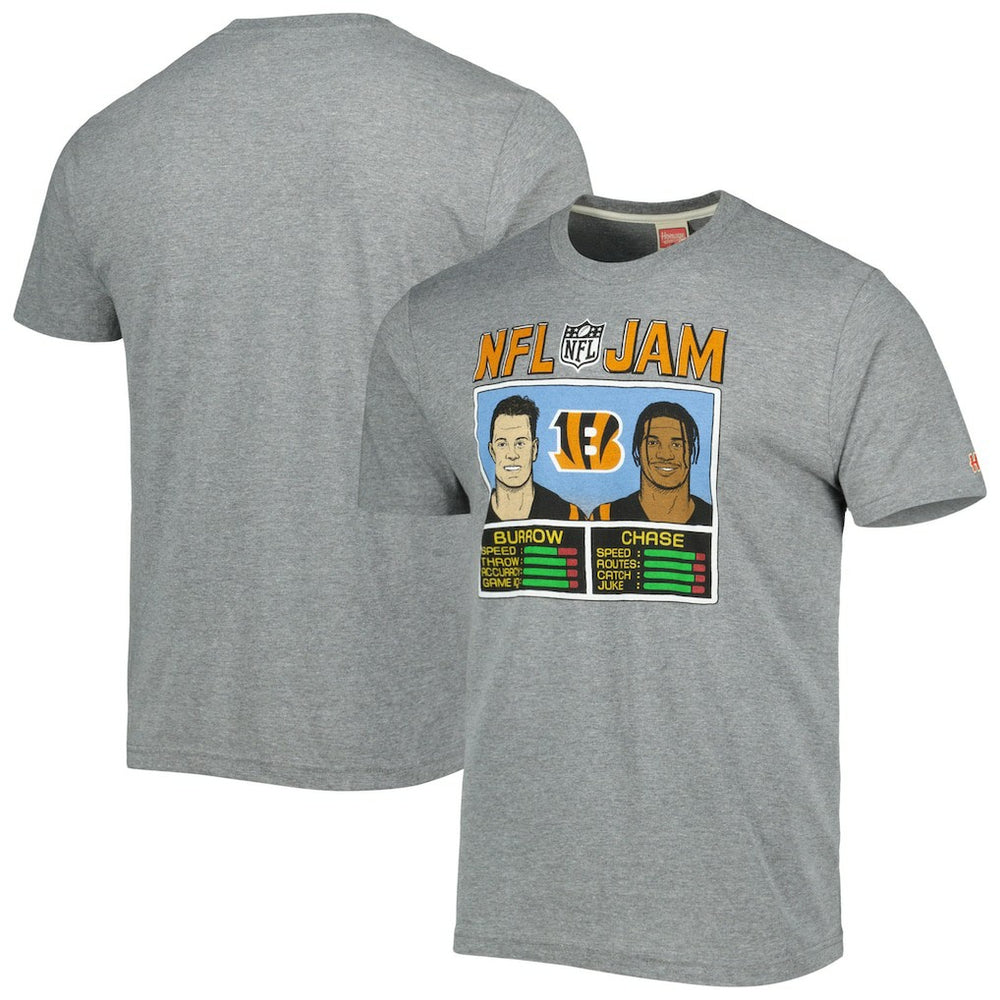 Ja'Marr Chase & Joe Burrow Cincinnati Bengals Homage Unisex NFL Jam Tri-Blend T-Shirt Heather Gray