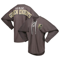 Vegas Golden Knights Fanatics Women's Spirit Lace-Up V-Neck Long Sleeve Jersey T-Shirt - Charcoal - NHL 4974038