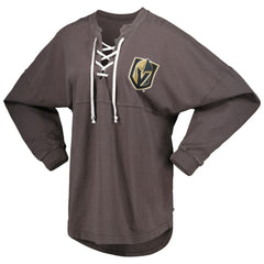 Vegas Golden Knights Fanatics Women's Spirit Lace-Up V-Neck Long Sleeve Jersey T-Shirt - Charcoal - NHL 4974038