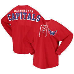 Washington Capitals Fanatics Women's Spirit Lace-Up V-Neck Long Sleeve Jersey T-Shirt - Red - NHL 4974057