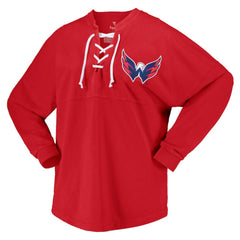Washington Capitals Fanatics Women's Spirit Lace-Up V-Neck Long Sleeve Jersey T-Shirt - Red - NHL 4974057