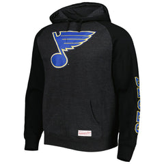 St. Louis Blues Mitchell & Ness Distressed Logo Raglan Pullover Hoodie - Heather Black - NHL 4980644