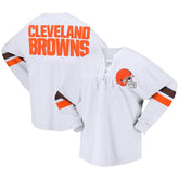 Fanatics Cleveland Browns Women's Spirit Jersey Lace-Up V-Neck Long Sleeve T-Shirt White