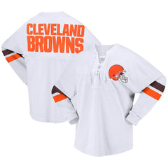 Fanatics Cleveland Browns Women's Spirit Jersey Lace-Up V-Neck Long Sleeve T-Shirt White