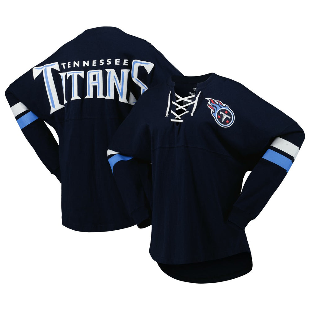 Fanatics Tennessee Titans Women's Spirit Jersey Lace-Up V-Neck Long Sleeve T-Shirt Navy
