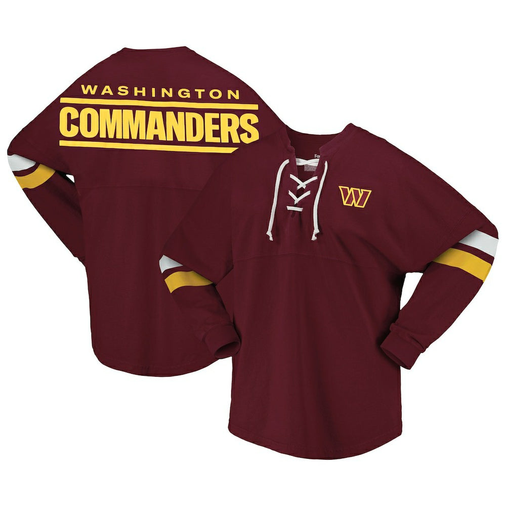 Fanatics Washington Commanders Women's Spirit Jersey Lace-Up V-Neck Long Sleeve T-Shirt Burgundy