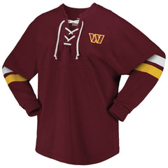 Fanatics Washington Commanders Women's Spirit Jersey Lace-Up V-Neck Long Sleeve T-Shirt Burgundy