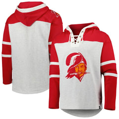 47 brand Tampa Bay Buccaneers '47 Historic Logo Gridiron Lace-Up Pullover Hoodie Heather Gray
