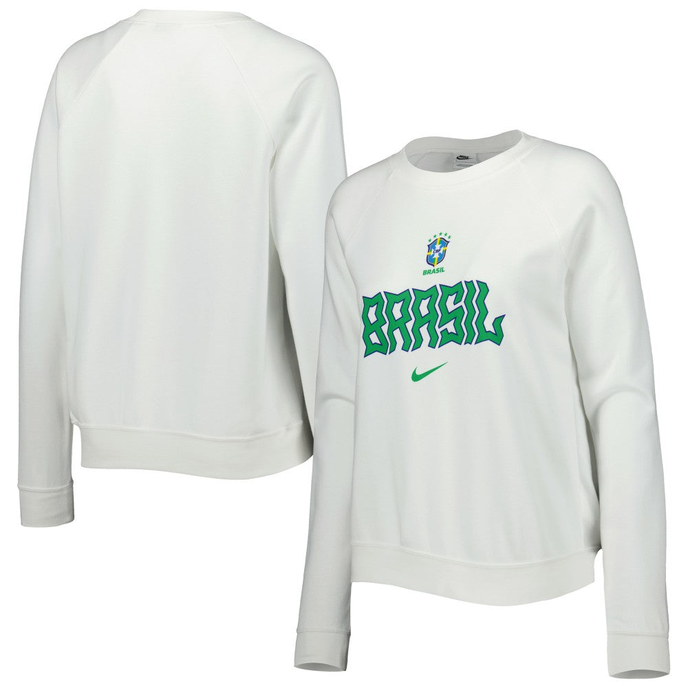 Brazil National Team Women's Lockup Varsity Tri-Blend Raglan Pullover Sweatshirt White - Nike