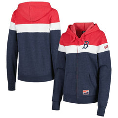 Boston Red Sox New Era Women's Colorblock Full-Zip Hoodie Jacket - Heather Navy - New Era Lifestyle