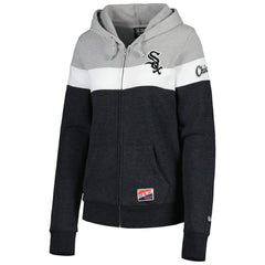 Chicago White Sox New Era Women's Colorblock Full-Zip Hoodie Jacket - Heather Black - New Era Lifestyle