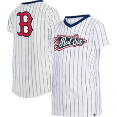 Boston Red Sox New Era Girls Youth Pinstripe V-Neck T-Shirt - White - New Era Online