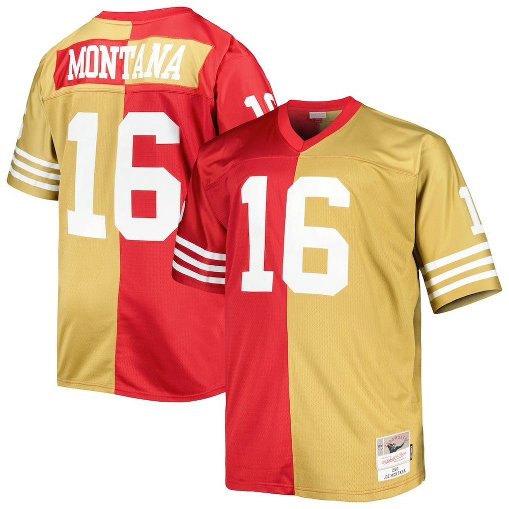 Mitchell & Ness Joe Montana San Francisco 49ers Big & Tall Split Legacy Retired Player Replica Jersey Scarlet/Gold