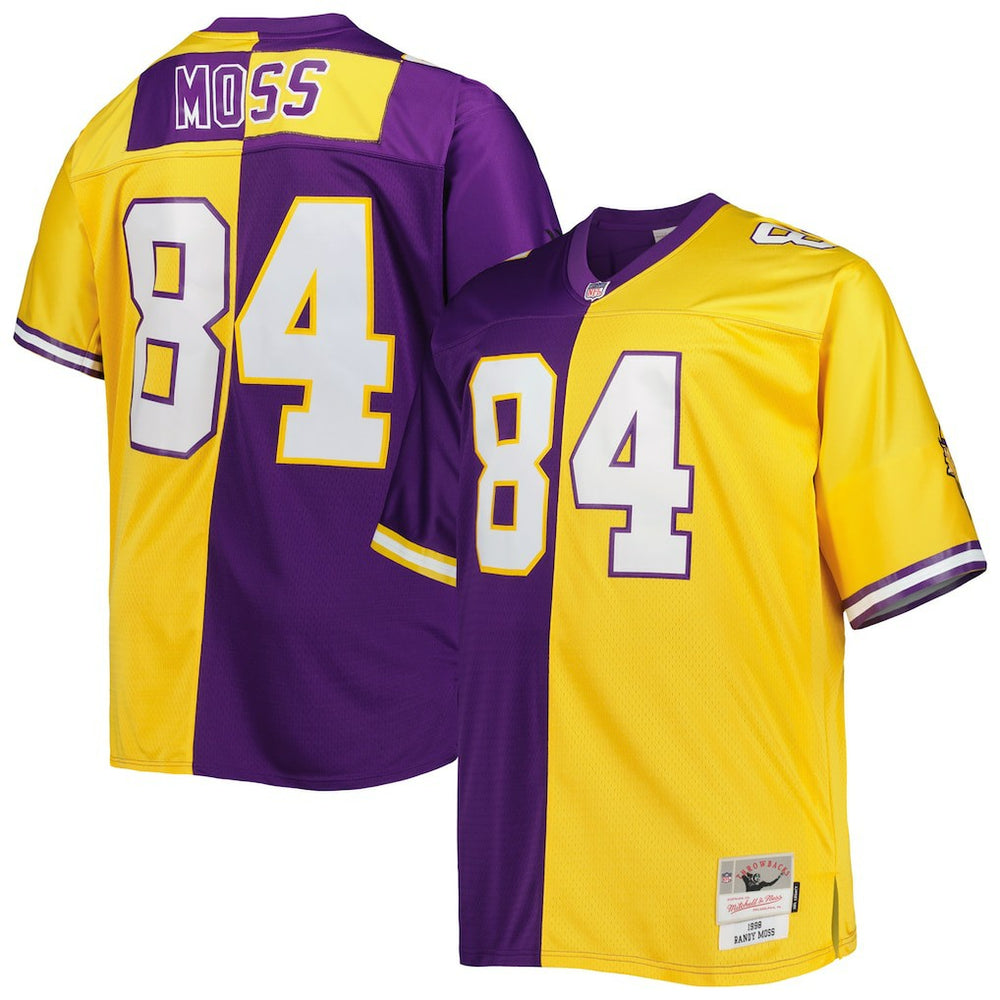 Mitchell & Ness Randy Moss Minnesota Vikings Big & Tall Split Legacy Retired Player Replica Jersey Purple/Gold