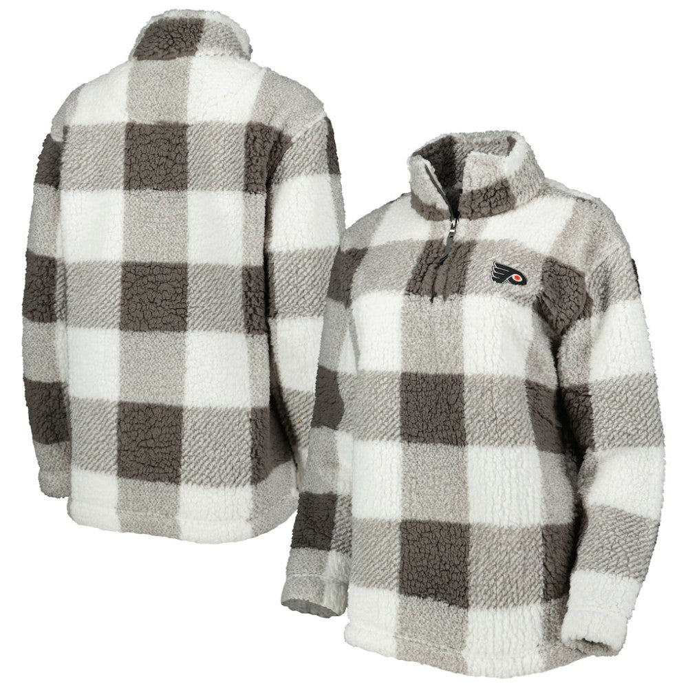 Philadelphia Flyers G-III 4Her by Carl Banks Women's Logo Plaid Sherpa Quarter-Zip Jacket - Gray/White - NHL 4997226