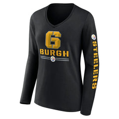 Fanatics Pittsburgh Steelers Women's Hometown Sweep Long Sleeve V-Neck T-Shirt Black