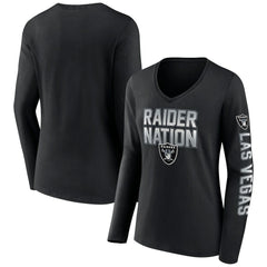 Fanatics Las Vegas Raiders Women's Hometown Sweep Long Sleeve V-Neck T-Shirt Black
