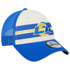 Los Angeles Rams New Era Team Stripe Trucker 9FORTY Snapback Hat Cream/Royal