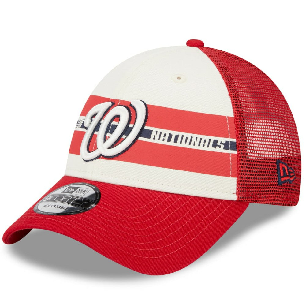 Washington Nationals New Era Team Stripe Trucker 9FORTY Snapback Hat - White/Red - New Era Online