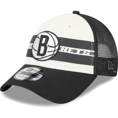 Brooklyn Nets Stripes 9FORTY Trucker Snapback Hat Black | New Era Near Me