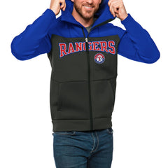 Texas Rangers Antigua Wordmark Protect Full-Zip Hoodie - Royal/Charcoal - MLB Lifestyle