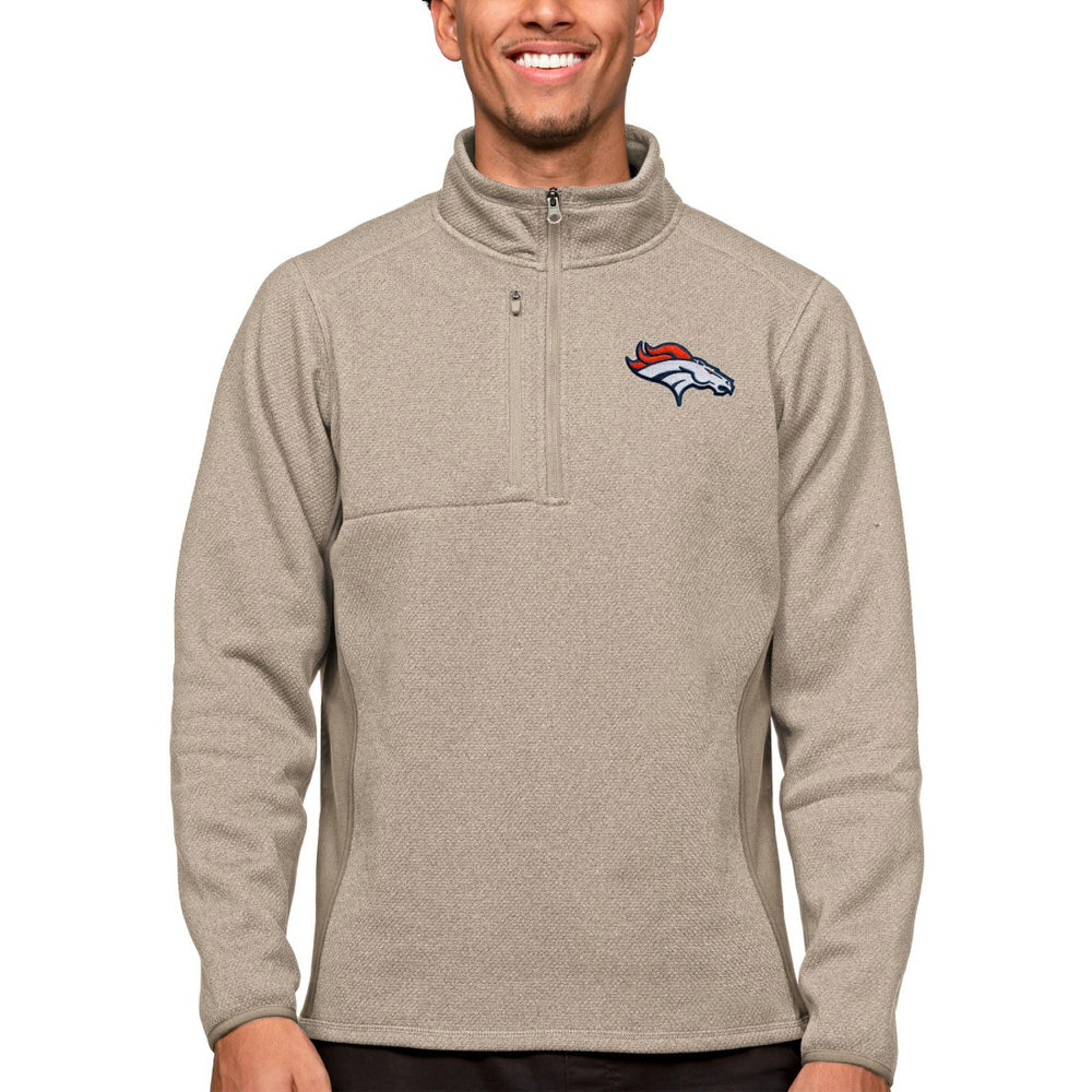 Denver Broncos Antigua Course Quarter-Zip Pullover Top Oatmeal