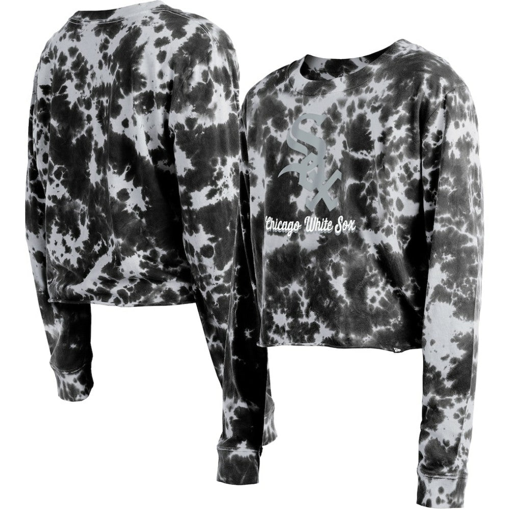 Chicago White Sox New Era Women's Tie-Dye Cropped Long Sleeve T-Shirt - Black - New Era Discount