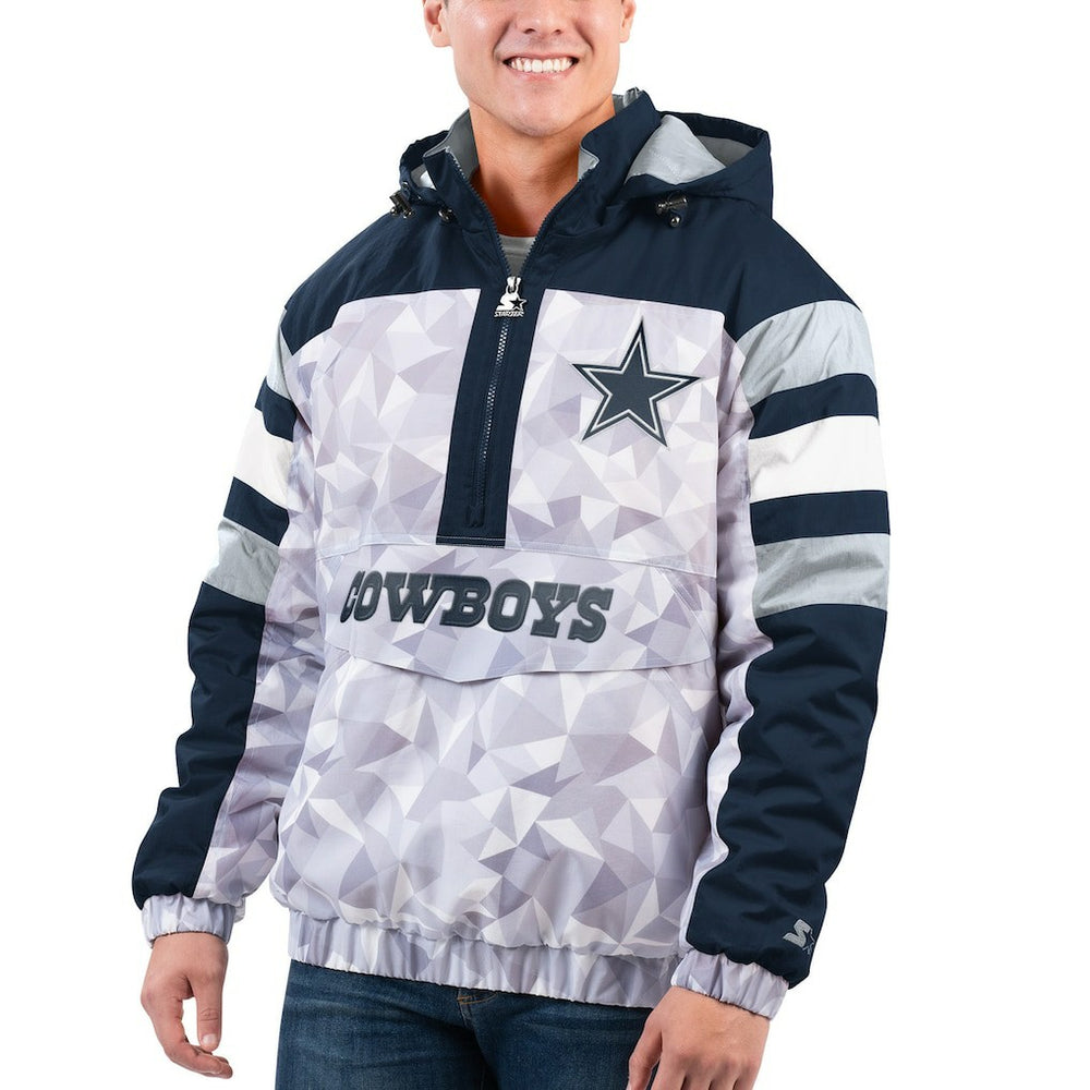 Dallas Cowboys Starter Thursday Night Gridiron Raglan Half-Zip Hooded Jacket White/Navy