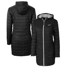 Buffalo Bills Cutter & Buck Women's Rainier Primaloft Eco Hooded Long Lightweight Coat Black