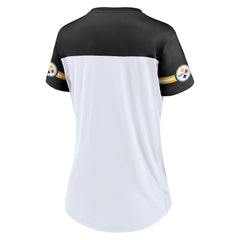 Fanatics Pittsburgh Steelers Women's Dueling Slant V-Neck Lace-Up T-Shirt White