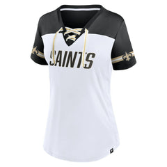 Fanatics New Orleans Saints Women's Dueling Slant V-Neck Lace-Up T-Shirt White