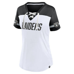 Fanatics Las Vegas Raiders Women's Dueling Slant V-Neck Lace-Up T-Shirt White