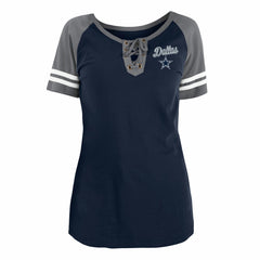 Dallas Cowboys New Era Women's Team Logo Lace-Up Raglan T-Shirt Navy