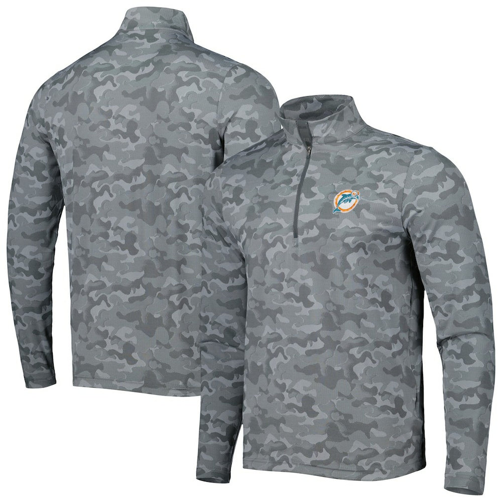 Miami Dolphins Antigua Brigade Throwback Quarter-Zip Top Gray